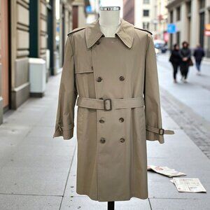 London Fog 42S Khaki Trench‎ Coat Belted Classic Fit Removable Liner Vintage